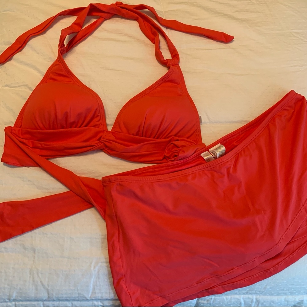 Anne Cole Coral Halter Bikini Top with Swim Skirt